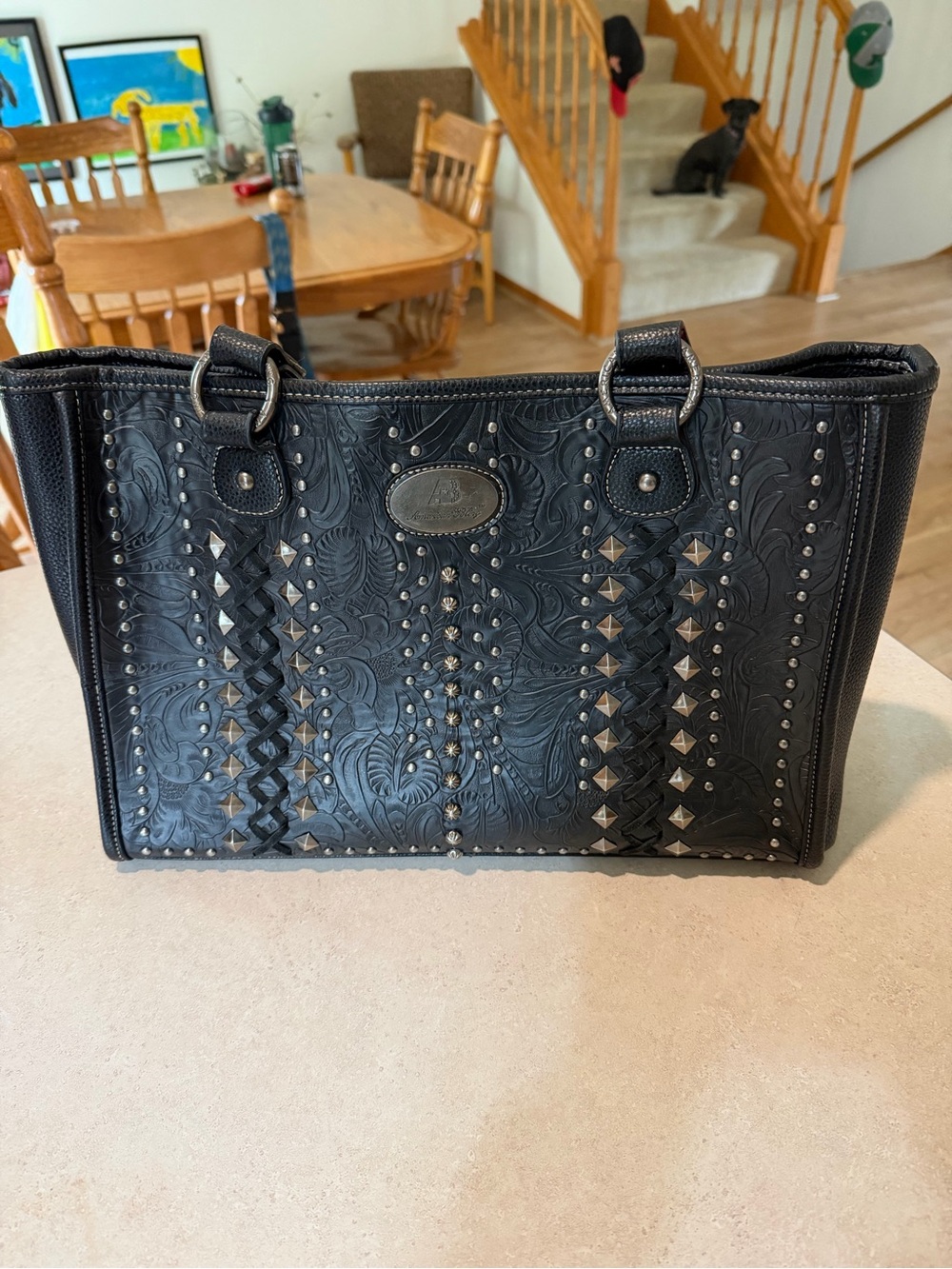 American Bling Studded Embossed Tote Bag - Black